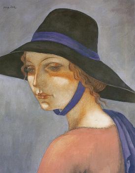 Eugeniusz Zak : Portrait of a young woman in a hat (Jadwiga Zak)